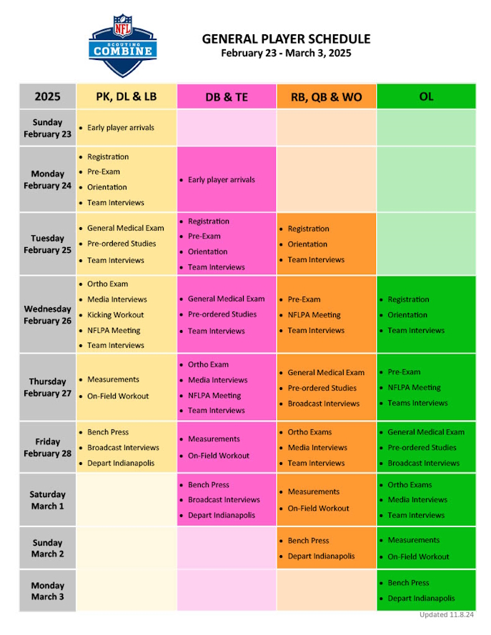 General Player Schedule